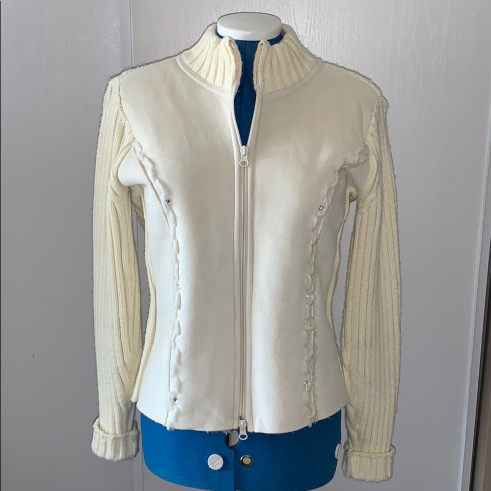 Beautiful Zip Up Sweater Jacket w/Crystals Sz Sml